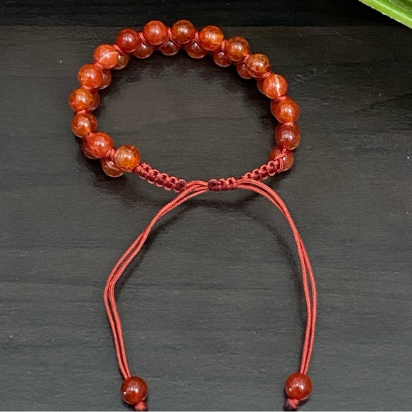 Carnelian Natural Stones Braided Adjustable Boho Stackable Cord Bracelet - Picture 5 of 8